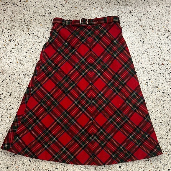 Vintage Prestige of Boston wool midi belted skirt tartan holiday plaid red 4 - Picture 1 of 9